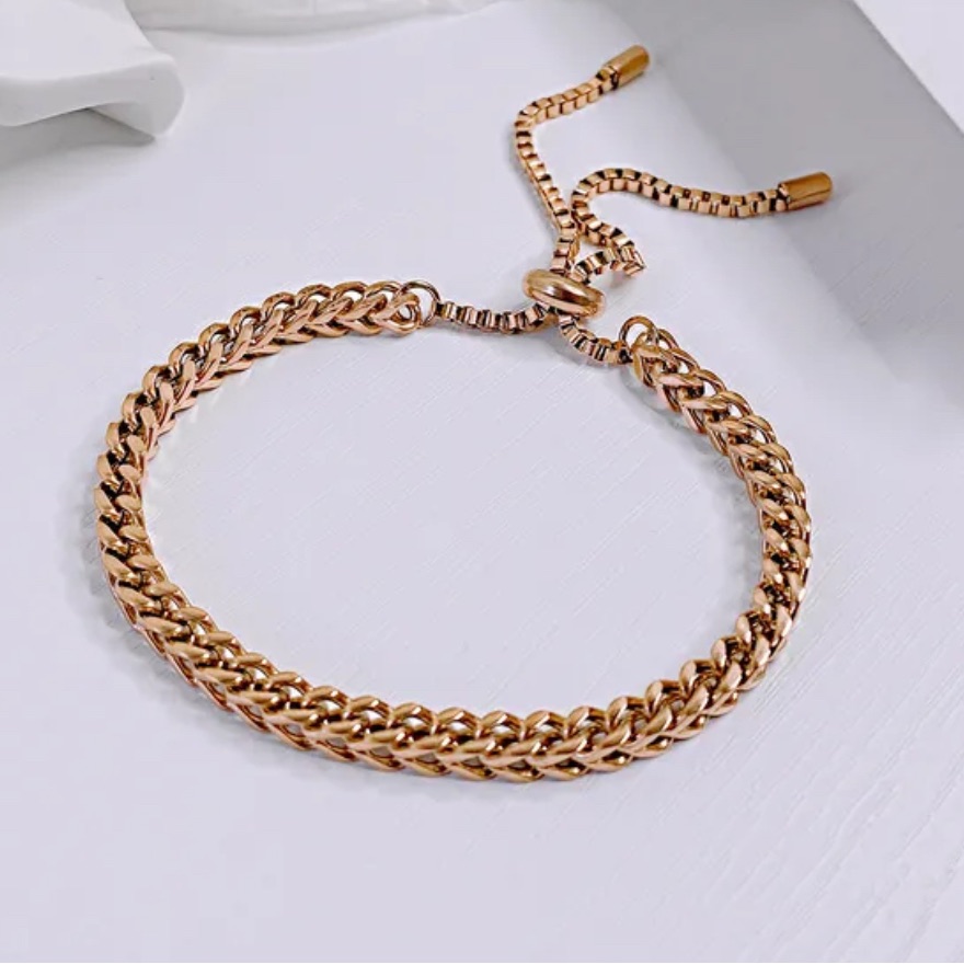 Rose Gold Stainless Steel Chain Slider Bracelet 20$
